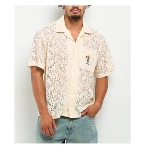 Zumiez Cream Lace Casual Button Down Shirt